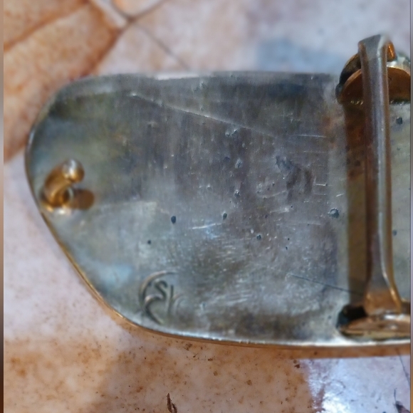 Belt buckle brass with a piece of shell vintage - Picture 3 of 3